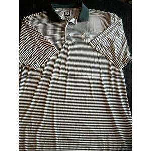 FootJoy Golf Club Polo Shirt Striped Logo‎ Green Short Sleeve Mens